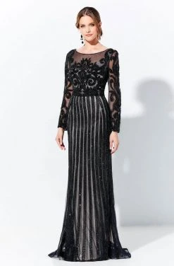Ivonne D - 120D11 Embellished Illusion Bateau Neck Long Gown - 1 Pc Black In Size 10 Available