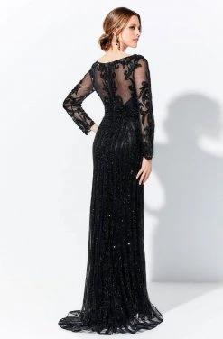 Ivonne D - 120D11 Embellished Illusion Bateau Neck Long Gown - 1 Pc Black In Size 10 Available