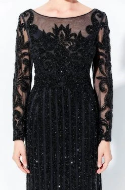 Ivonne D - 120D11 Embellished Illusion Bateau Neck Long Gown - 1 Pc Black In Size 10 Available