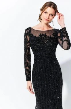 Ivonne D - 120D11 Embellished Illusion Bateau Neck Long Gown - 1 Pc Black In Size 10 Available