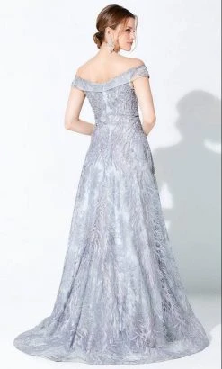 Ivonne D - 220D24 Embroidered Off-Shoulder Evening Gown - 1 Pc Silver Gray In Size 10 Available Formal Gowns