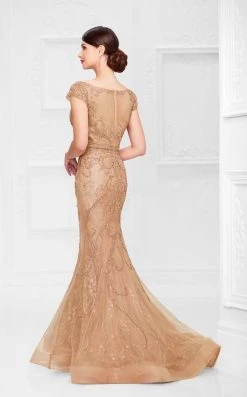 Ivonne D By Mon Cheri - Embellished Cap Sleeved Mermaid Gown 117D66 - 1 Pc Apricot In Size 20 Available Mother Of The Bride