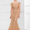 Ivonne D By Mon Cheri - Embellished Cap Sleeved Mermaid Gown 117D66 - 1 Pc Apricot In Size 20 Available Mother Of The Bride