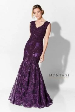 Ivonne D By Mon Cheri - Scalloped Lace Mermaid Evening Gown 215D08 - 1 Pc Eggplant In Size 4 Available Formal Gowns