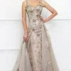 Ivonne D For Mon Cheri - Floral Embroidered A-Line Dress 118D03 - 1 PC Taupe/Aqua In Size 4 Available Formal Gowns 2 Ivonne D For Mon Cheri - Floral Embroidered A-Line Dress 118D03 - 1 PC Taupe/Aqua In Size 4 Available Formal Gowns