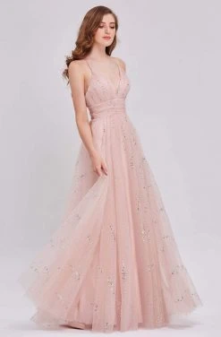 J'Adore Dresses - Glitter Tulle V-Neck A-Line Dress J16052 - 1 Pc Pink In Size 18 Available Formal Gowns