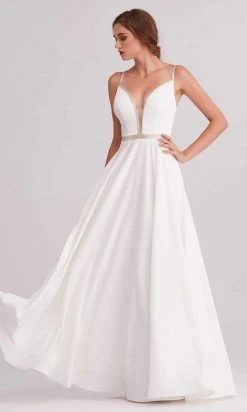 Formal Gowns J'Adore Dresses - J15004 Deep V Neck Satin A-line Gown