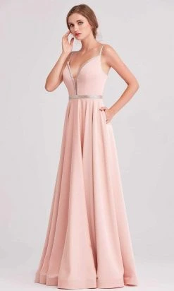 Formal Gowns J'Adore Dresses - J15004 Deep V Neck Satin A-line Gown