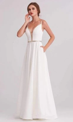 Formal Gowns J'Adore Dresses - J15004 Deep V Neck Satin A-line Gown