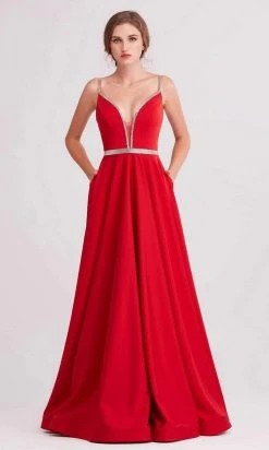 Formal Gowns J'Adore Dresses - J15004 Deep V Neck Satin A-line Gown