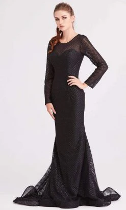 J'Adore Dresses - J15011 Glitter Tulle Long Sleeve Mermaid Dress Formal Gowns