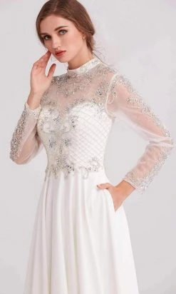 J'Adore Dresses - J15022 Beaded Long Sleeve High Neck A-line Gown Formal Gowns 16 J'Adore Dresses - J15022 Beaded Long Sleeve High Neck A-line Gown Formal Gowns