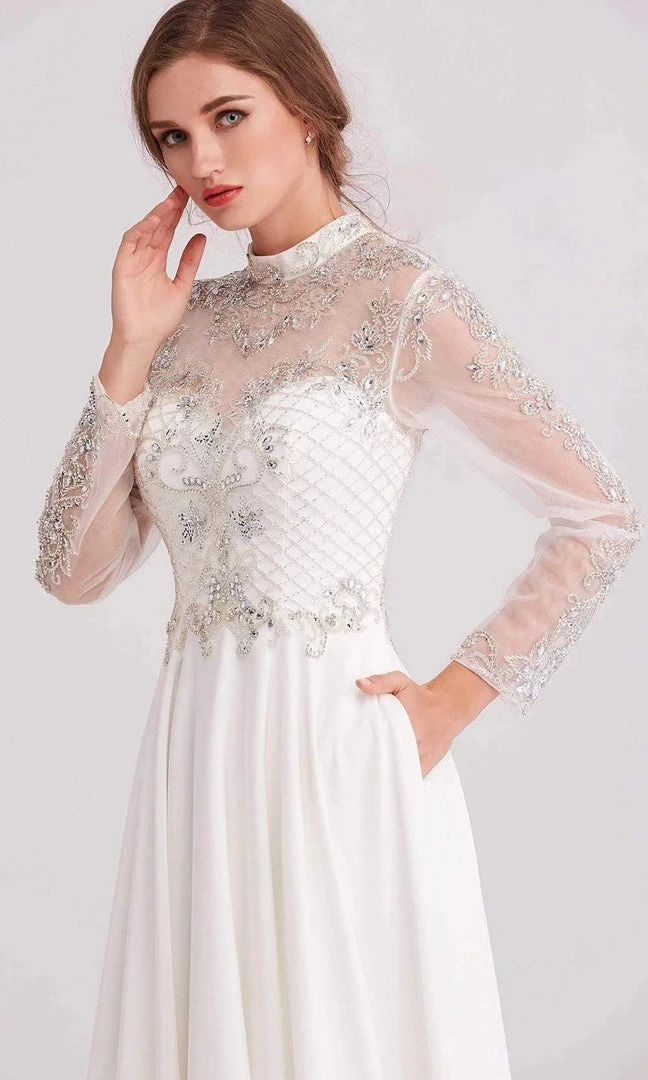 J'Adore Dresses - J15022 Beaded Long Sleeve High Neck A-line Gown Formal Gowns 8 J'Adore Dresses - J15022 Beaded Long Sleeve High Neck A-line Gown Formal Gowns
