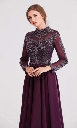 J'Adore Dresses - J15022 Beaded Long Sleeve High Neck A-line Gown Formal Gowns 18 J'Adore Dresses - J15022 Beaded Long Sleeve High Neck A-line Gown Formal Gowns
