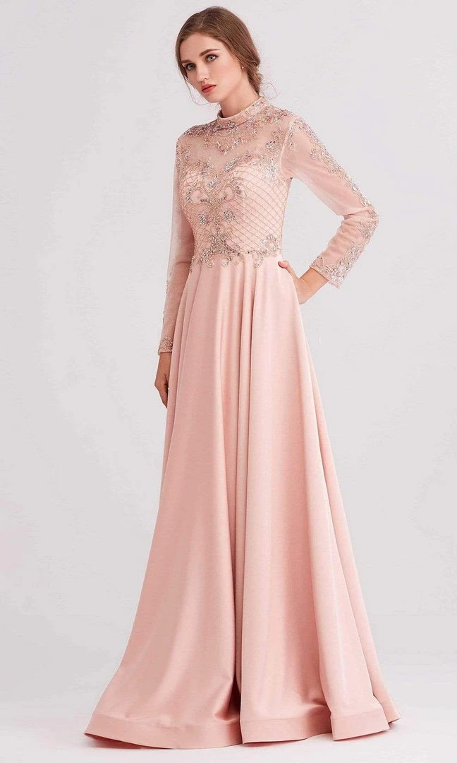 J'Adore Dresses - J15022 Beaded Long Sleeve High Neck A-line Gown Formal Gowns 3 J'Adore Dresses - J15022 Beaded Long Sleeve High Neck A-line Gown Formal Gowns