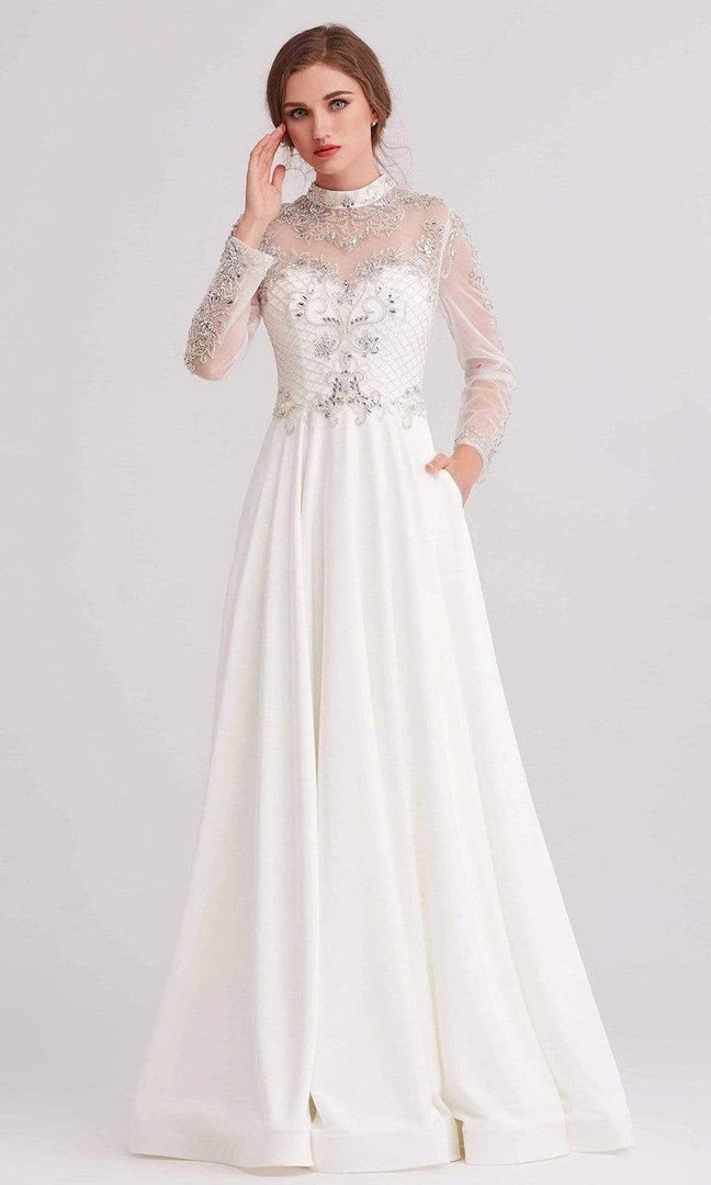 J'Adore Dresses - J15022 Beaded Long Sleeve High Neck A-line Gown Formal Gowns 6 J'Adore Dresses - J15022 Beaded Long Sleeve High Neck A-line Gown Formal Gowns
