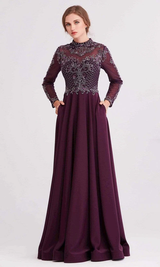 J'Adore Dresses - J15022 Beaded Long Sleeve High Neck A-line Gown Formal Gowns 11 J'Adore Dresses - J15022 Beaded Long Sleeve High Neck A-line Gown Formal Gowns