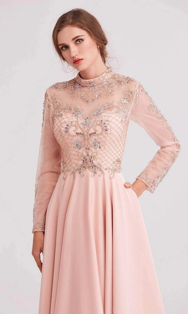 J'Adore Dresses - J15022 Beaded Long Sleeve High Neck A-line Gown Formal Gowns 5 J'Adore Dresses - J15022 Beaded Long Sleeve High Neck A-line Gown Formal Gowns