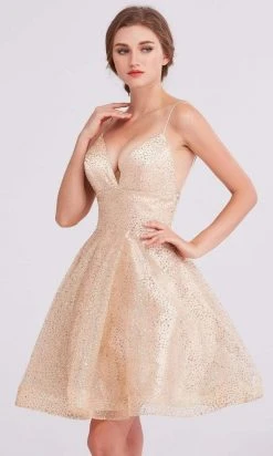 J'Adore Dresses - J15055 Plunging Neck Glittered Short Dress 7 J'Adore Dresses - J15055 Plunging Neck Glittered Short Dress