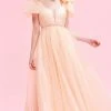 Formal Gowns J'Adore Dresses - J16045 Draped Bow Plunging V-Neck Organza Gown 2 Formal Gowns J'Adore Dresses - J16045 Draped Bow Plunging V-Neck Organza Gown