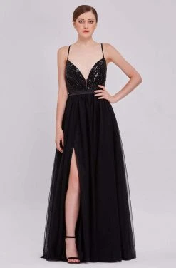 Formal Gowns J'Adore Dresses - J16046 Sequin Tulle A-Line Dress With Slit