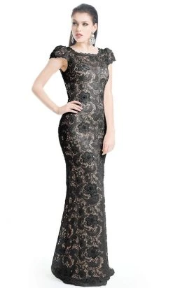 Formal Gowns J'Adore Dresses - J5085 Scoop Neck Keyhole Back Allover Lace Sheath Dress