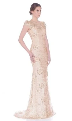 Formal Gowns J'Adore Dresses - J5085 Scoop Neck Keyhole Back Allover Lace Sheath Dress
