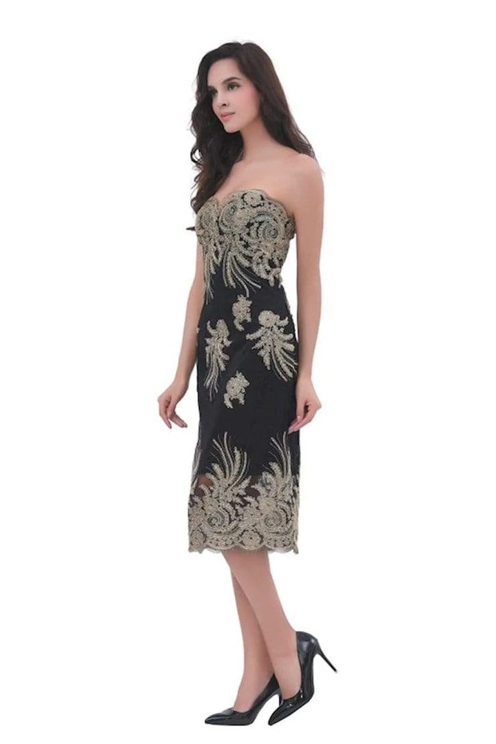 Cocktail Dresses J'Adore Dresses - J11358 Knee Length Contrasting Appliqued Sheath Dress 3 Cocktail Dresses J'Adore Dresses - J11358 Knee Length Contrasting Appliqued Sheath Dress