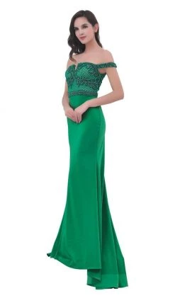 J'Adore Dresses - J11359 Off Shoulder Lattice Accent Evening Gown