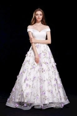J'Adore Dresses - J12006 Two-Piece Off Shoulder Floral Embroidered Gown Formal Gowns