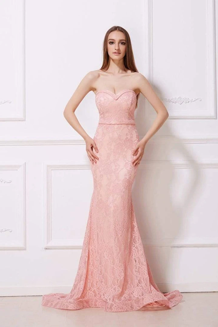 J'Adore Dresses - J12014 Strapless Fold-Trimmed Long Lace Gown Formal Gowns 3 J'Adore Dresses - J12014 Strapless Fold-Trimmed Long Lace Gown Formal Gowns