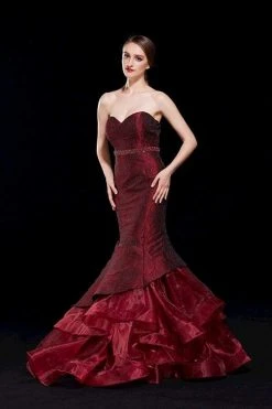 Formal Gowns J'Adore Dresses - J12035 Strapless Rosette Motif Ruffled Mermaid Gown