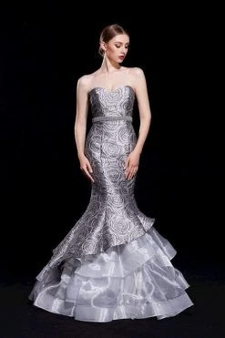 Formal Gowns J'Adore Dresses - J12035 Strapless Rosette Motif Ruffled Mermaid Gown