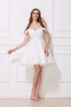 J'Adore Dresses - J12037 Off Shoulder Sweetheart Neckline Tulle Cocktail Dress Cocktail Dresses