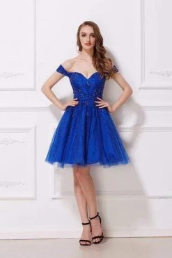 J'Adore Dresses - J12037 Off Shoulder Sweetheart Neckline Tulle Cocktail Dress Cocktail Dresses