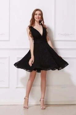 J'Adore Dresses - J12053 Lace Deep V-neck A-line Cocktail Dress Cocktail Dresses