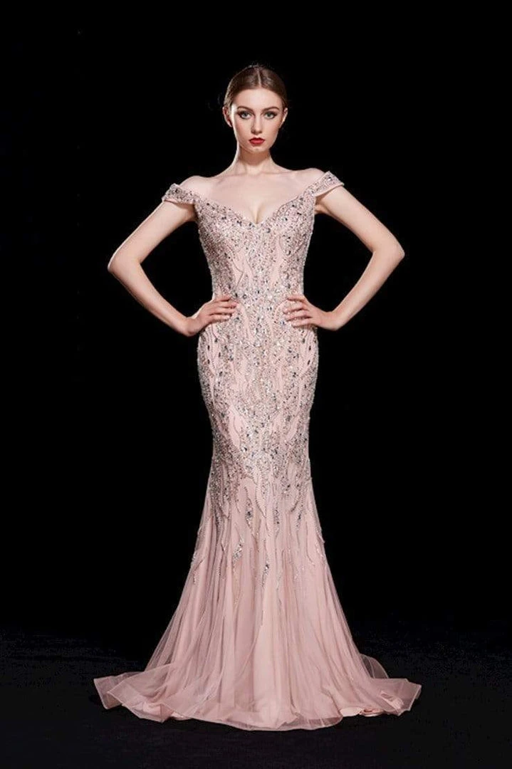 J'Adore Dresses - J12068 Beaded Off-Shoulder Tulle Mermaid Gown 4 J'Adore Dresses - J12068 Beaded Off-Shoulder Tulle Mermaid Gown