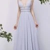 J'Adore Dresses - J13068 Plunging V-Neck Embellished Waist Gown