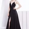 Formal Gowns J'Adore Dresses - J14027 Deep V-neck Silky Satin A-line Dress