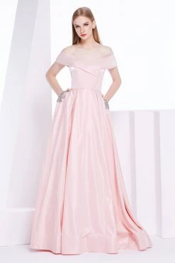 J'Adore Dresses - J14029 Embellished Off-Shoulder A-line Dress Formal Gowns