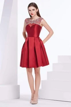 J'Adore Dresses - J14082 Beaded Scoop Neck Mikado A-line Dress Cocktail Dresses