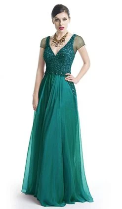 Formal Gowns J'Adore Dresses - J5029 Beaded Plunging V-neck Chiffon A-line Dress
