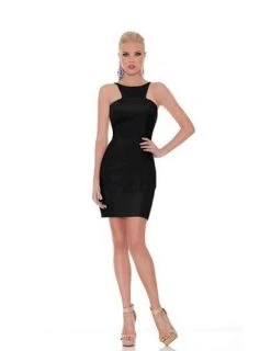 J'Adore Dresses - J6015C Halter Neck Ruffled Back Sheath Dress