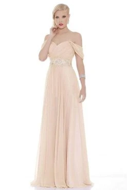 J'Adore Dresses - J6068 Draped Jeweled Empire Waist Long Dress Formal Gowns