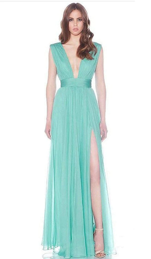Formal Gowns J'Adore Dresses - J7100 Deep Plunge V Neck High Slit Soft Chiffon Gown 3 Formal Gowns J'Adore Dresses - J7100 Deep Plunge V Neck High Slit Soft Chiffon Gown