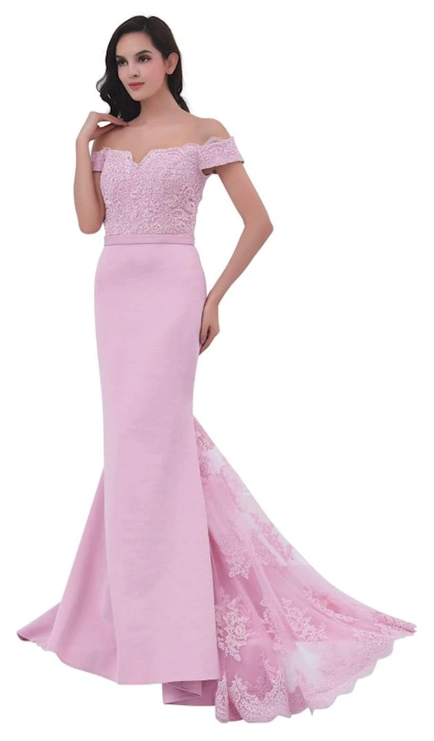 Formal Gowns J'Adore Dresses - JC8033 Lace Off-Shoulder Neoprene Trumpet Dress 4 Formal Gowns J'Adore Dresses - JC8033 Lace Off-Shoulder Neoprene Trumpet Dress