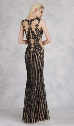 Formal Gowns Janique - 17007 Sparkly Nude Illusion Evening Gown In Black