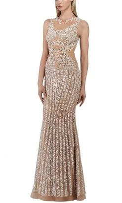 Janique - 17007 Sparkly Nude Illusion Evening Gown In Ivory 10 Janique - 17007 Sparkly Nude Illusion Evening Gown In Ivory