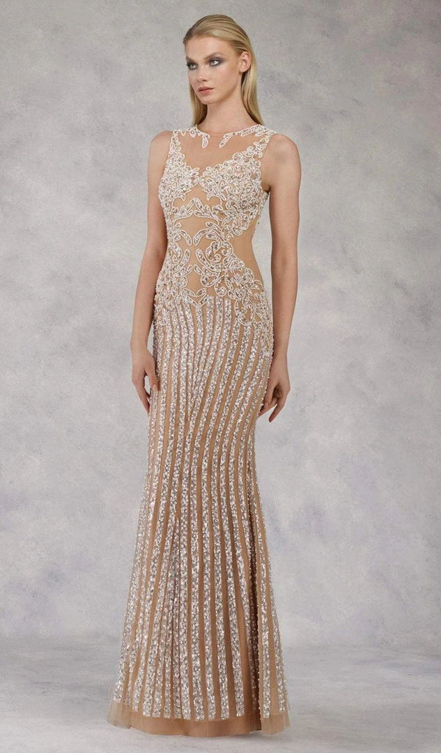 Janique - 17007 Sparkly Nude Illusion Evening Gown In Ivory 5 Janique - 17007 Sparkly Nude Illusion Evening Gown In Ivory