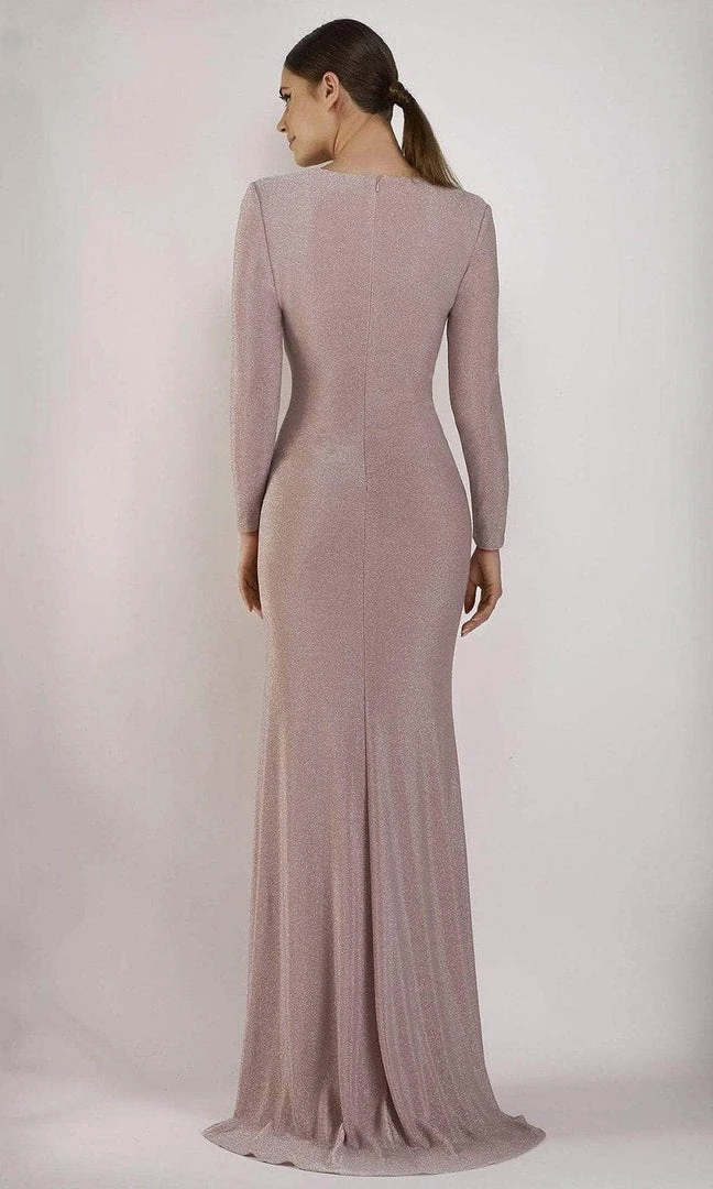 Janique - 2039 Embroidered Long Sleeve V-neck Sheath Gown Formal Gowns 4 Janique - 2039 Embroidered Long Sleeve V-neck Sheath Gown Formal Gowns